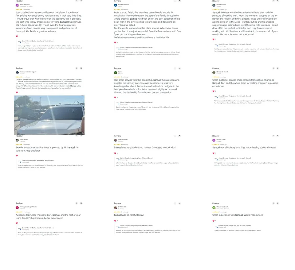 Collage of Sam review screenshots
